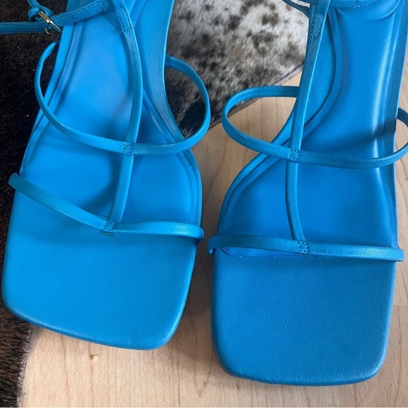 ZARA Blue Leather Strappy Square Toe Heeled‎ Size 39 US 8 - Picture 3 of 7